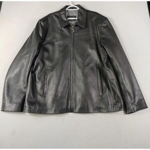 Vintage IZOD Leather Jacket Mens 2XL Black Full Zip Lined Pockets Classic Casual